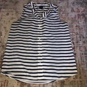J Crew Black + White Striped Button Up Tank Top